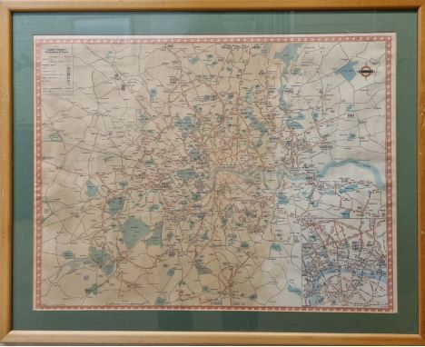 Vintage London Transport Trolleybusses &amp; Trams Map - Original - Framed &amp; Glazed - 68cm x 54cm