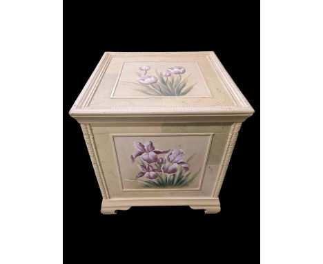Vintage Hand Painted Blanket Box of Square Form - 52cm Tall, 50cm x 50cm Wide