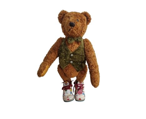 Large Naomi Laight Collector Teddy Bear, Reticulating Arms &amp; Legs, Wearing Lego Kickers &amp; Green Waistcoat &amp; Bow T