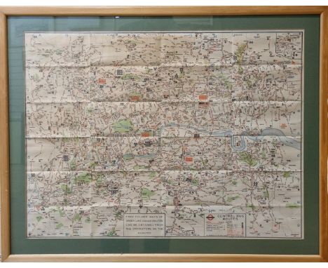 Vintage Original London Transport Central Bus Routes Map by LT Colonel W.R. Mansfield - Framed &amp; Glazed - 69cm x 55cm