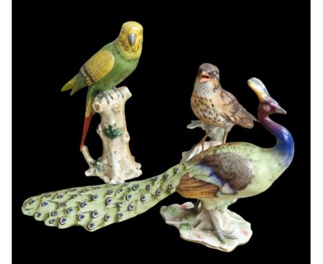 Goebel Song Thrush CV115 + Hand Painted Porcelain Budgerigar and Peacock 