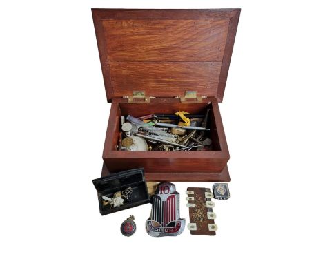 Hand Made Wooden Box Containing a Number of Vintage Collectables (Pens, Whistles, Fob's etc) 