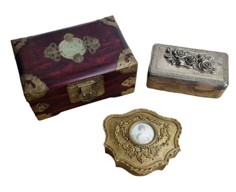 Vintage Trinket Pots, Including Oriental Brass Bound with Jade Disc Inlay