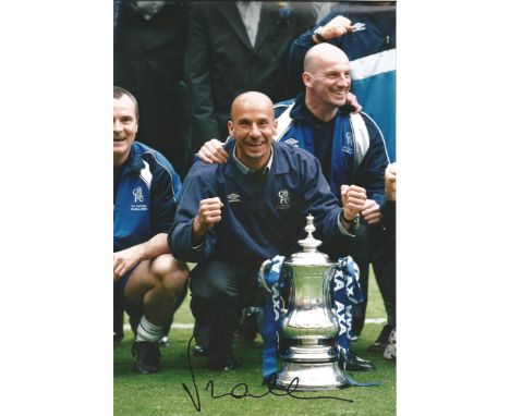 Football Gianluca Vialli 12x8 signed colour photo pictured celebrating with the FA Cup. Gianluca Vialli (born 9 July 1964) is