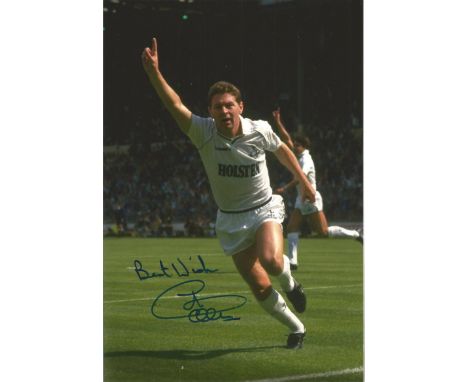 Clive Allen signed 10 x 8 colour Tottenham Football goal celebration photo. Good Condition. All signed items come with our ce