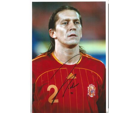 Football Michel Salgado 12x8 signed colour photo pictured playing for Spain. Miguel Angel Michel Salgado Fernández (born 22 O