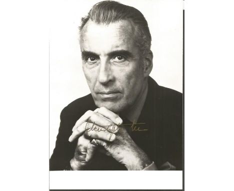 Christopher Lee signed 7x5 b/w photo. 1922 - 2015 was an English character actor, singer, and author. With a career spanning 