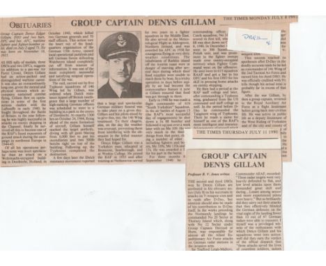 Signature and obituary of Triple DSO winner Group Captain Denys Edgar Gillam DSO DFC AFC 616 & 312 Squadrons Battle of Britai