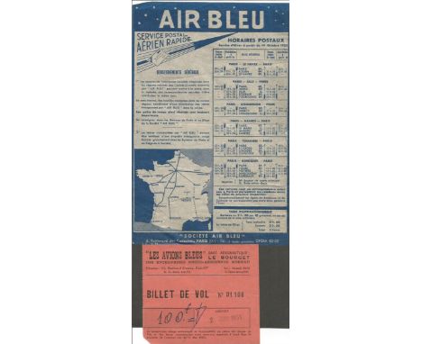 1935 Air Bleu Postal Service Timetable October. And 1931 100f ticket. Under the leadership of Beppo de Massini the Société An