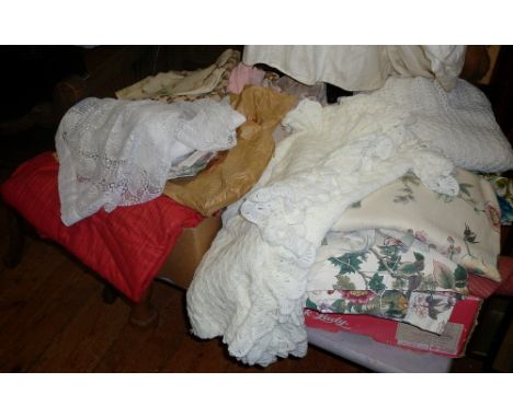 Two boxes of vintage fabrics and textiles