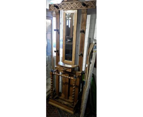 Pine hallstand with mirror-back and glove drawer