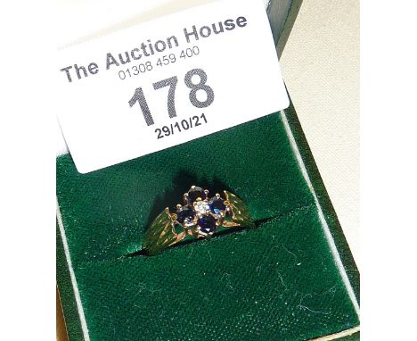 9ct gold diamond and sapphire ring, approx. 2.5g and UK size L-M