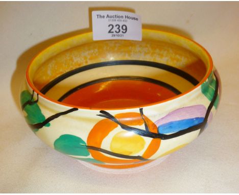 Art Deco Fantasque pottery bowl designed by Clarice Cliff for Wilkinson Ltd., approx. 5" diameter (1" hairline crack from rim