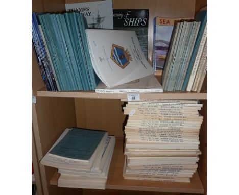 Large quantity of "Mariners Mirror", "The Naval Review", c.1970s and other Naval books (two shelves)