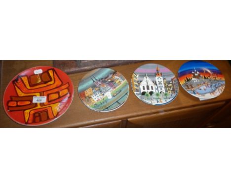 Poole Pottery Delphis pattern dish and six retro Poole scenic plates
