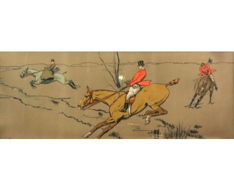 After Cecil Aldin - Colrd Huntings, colour print of a hunting scene, 26 x 69cm.