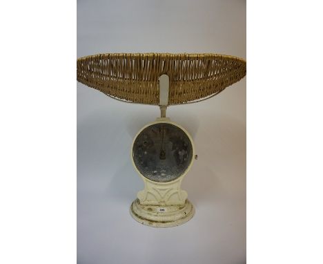 A Set of Vintage Trade Spring Balance Baby Scales by Salter, Having original basket top, stamped no 50T and 9375 to dial, als