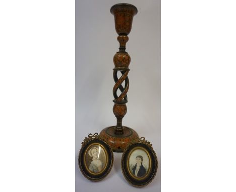 A Mixed Lot of Collectables, Comprising of a papier mache candlestick, converted, a Victorian baton, a white metal hunting ho