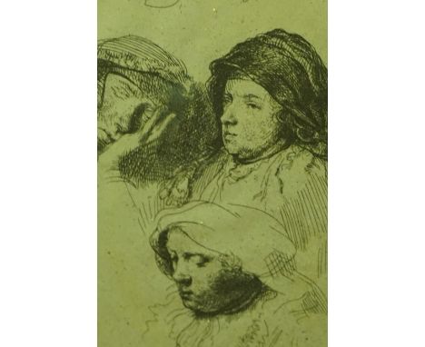 After Rembrandt "Portraits" Lithograph Plates, approximately 7cm x 6cm, (6)