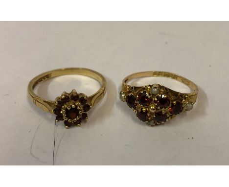 A 9ct Gold Ruby and Seed Pearl Ring, circa early 20th century, Set with six small rubies and four seed pearls, stamped 375, a