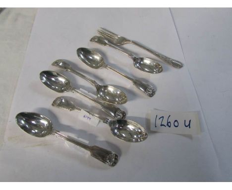 6 silver tea spoons and a silver fork