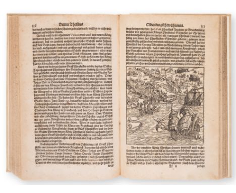 Hamelmann (Hermann) Oldenburgisch Chronicon, collation a-g6 A-Ss6 Tt1-3 Uu1-7, Gothic type, engraved title laid down, woodcut