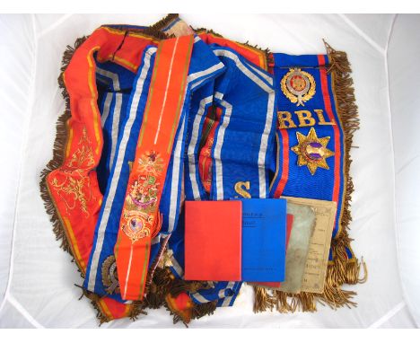 Manchester Oddfellows and Bolton Unity of Oddfellows memorabilia, including apron, jewels, sash etc. 