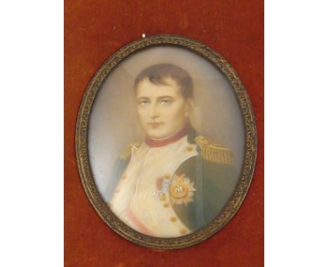 A framed portrait miniature on ivory of Napoleon 7x9cm. , frame 15x19cm. 