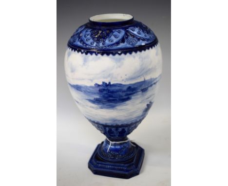 A Royal Crown Derby pedestal vase, painted with panoramic seascape by WEJ Dean