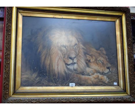 After Landseer, a large 19th century Pears print, Lions