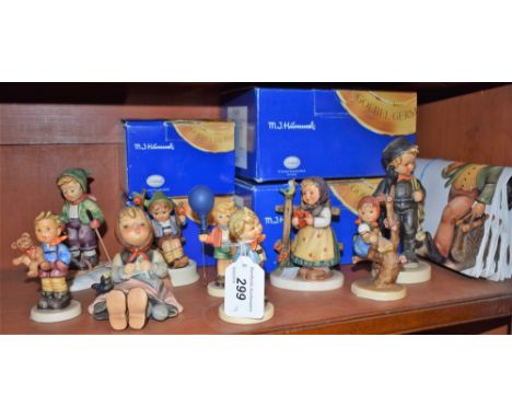 Goebel Hummel Figures - Scamp (553); Carnival Fun (239); Christmas Gift (2074); Winter Adventure (2028), boxed; others unboxe