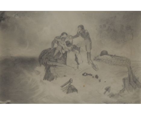 Ri*gilio Las Casas (19th century)Napoleon's Dream on St. Helenainscribed and titled to verso, plumbago drawing on paper, 19cm