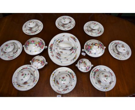 A Royal Worcester Roseland pattern dinner set for eight, comprising dinner plates, dessert plates, side plates, soup dishes w