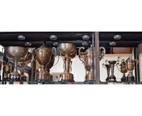 Plated Trophies - a large Club and Institute Union Jack Wood Cribbage KO contest; another, similar, Individual Dominoes; othe