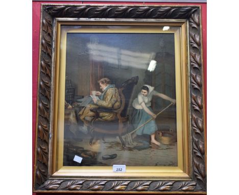 George Knorr, afterThe Disgruntled Scullery Maidlithographic print, 41cm x 34cm, carved oak frame, 19th century