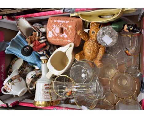 Ceramics and Glass - a Royal Worcester figure, Best Wishes; Irish Mist figure bottle, money bank; ships decanter, retro glass