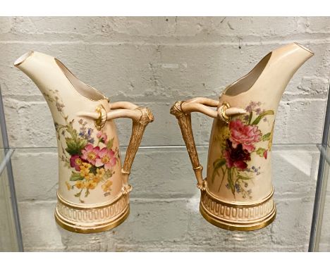 TWO CORNUCOPIA FLORAL ROYAL WORCESTER POURERS - 15.5 CMS (H) APPROX