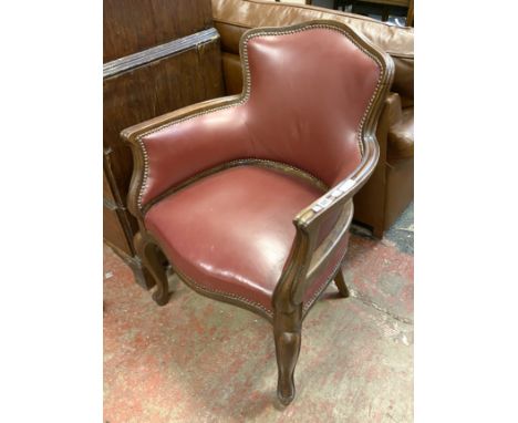 BURGUNDY LEATHER &amp; MAHOGANY ARMCHAIR
