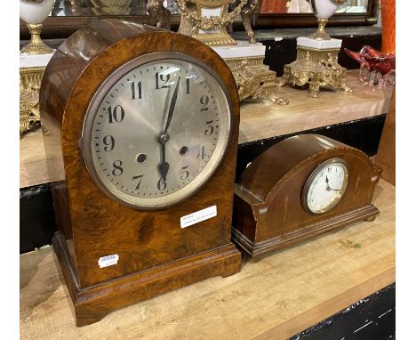 FRENCH WALNUT MANTLE CLOCK WITH 1 OTHER - SOME GENERAL WEAR &amp; TEAR