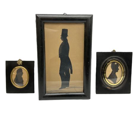 Three framed 19th century silhouettes with Hull ship owning connections - oval head and shoulder portrait of John Wilson of M