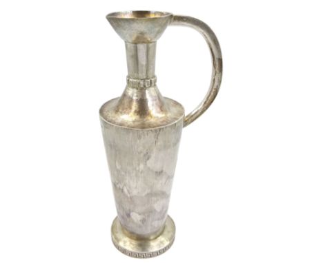 Modern Guild of Hull Silversmiths silver ewer, of tapering cylindrical form with waisted neck and C handle, upon a circular f