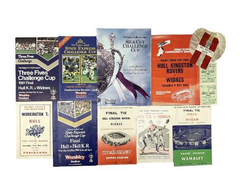 Hull K.R. v Widnes 1964 Rugby League Challenge Cup Final programme with two tickets, rosette, song sheet and semi-final progr