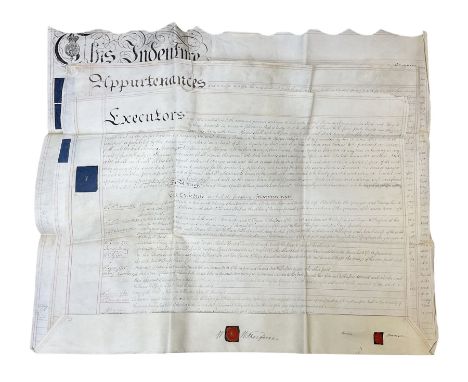 Early 19th century manuscript deed on vellum in three sections dated 25th February 1803 relating to 'An agreement between Wil