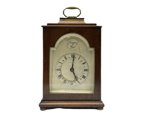 Georgian style mahogany cased bracket type clock retailed by Henry Lee &amp; Sons Hull, with brass carrying handle to the pag