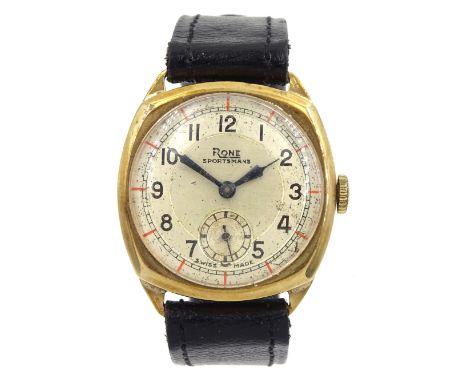 Raich Carter - Rone Sportsmans gent's 9ct gold cased manual wind wrist-watch, the silvered dial with Arabic numerals and subs