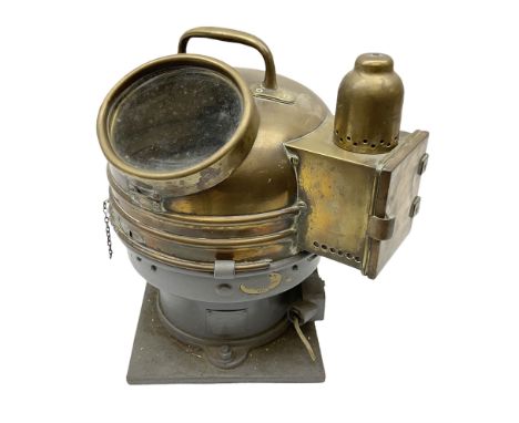 Early 20th century ships brass cased binnacle marked patt.1152 of domed cylindrical form with lift-off top, gimbal mounted co