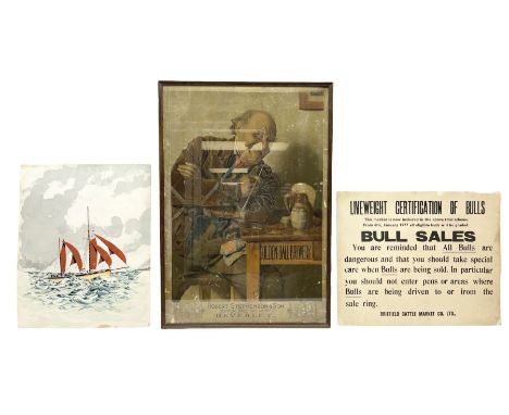 1893 advertising calendar print for Robert Stephenson & Son Golden Ball Brewery Beverley depicting a jovial man smoking a cla