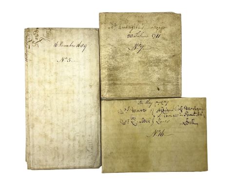 Three 17th/18th century manuscript deeds on vellum relating to properties in Bowling Alley Lane, Hull - one dated 16/12/1689 