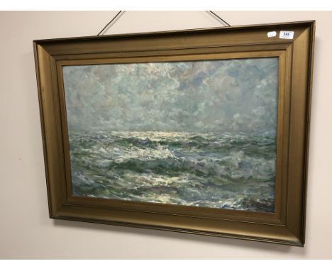 John Falconar Slater (1857 - 1937) : Seascape with Crashing Waves, oil on board, signed, 55 cm x 80 cm, framed. 