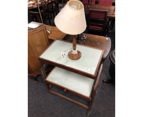A 20th century melamine topped oak trolley together with a standard lamp